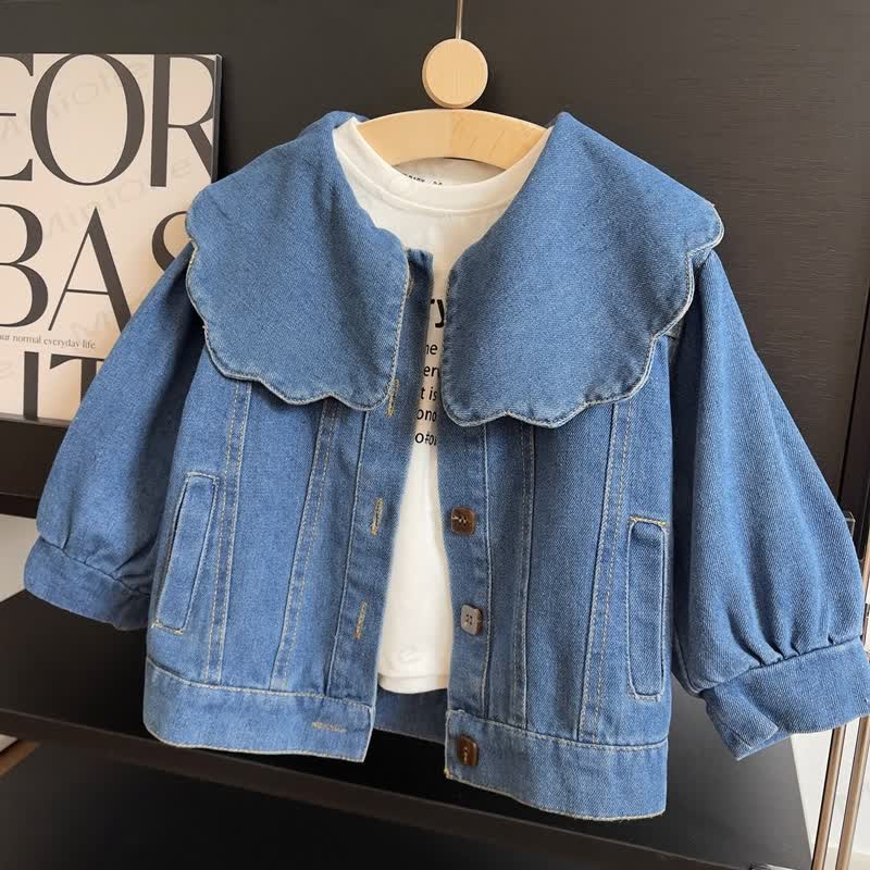 Kid Girl Lapel Blue Denim Jacket - image 1