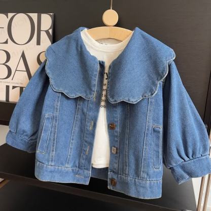 Kid Girl Lapel Blue Denim Jacket - image 1