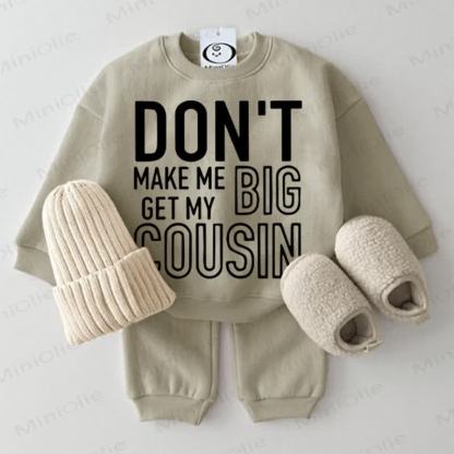 DON'T MAKE ME GET MY BIG COUSIN Baby 2-piece Grey Green Set - Grey Green - 2-3T - image 1
