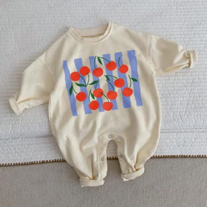 Baby Striped Cherry Beige Romper - Beige - 2-3T - image 1