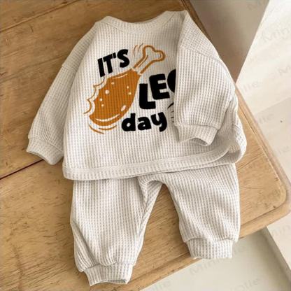 IT'S LEG DAY Baby Waffle 2-piece Set - Apricot - 2-3T - image 1