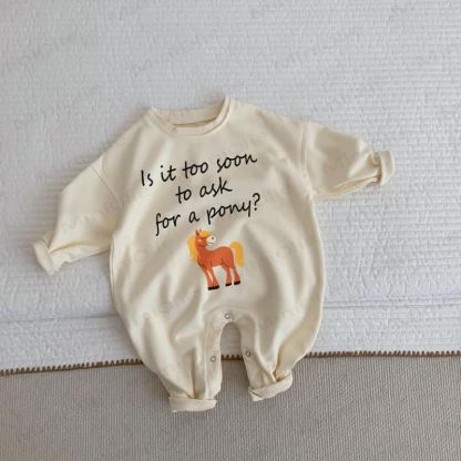 IS IT TOO SOON TO ASK FOR A PONY? Baby Horse Beige Romper - Beige - 2-3T - image 1
