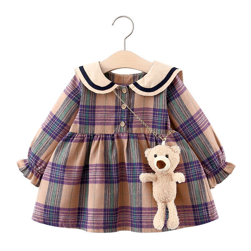 Baby Plaid Dress with Bear Doll - image 2