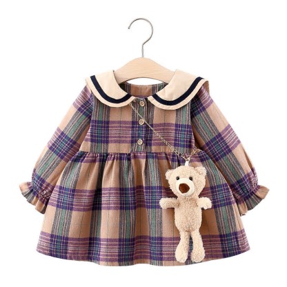 Baby Plaid Dress with Bear Doll - image 2