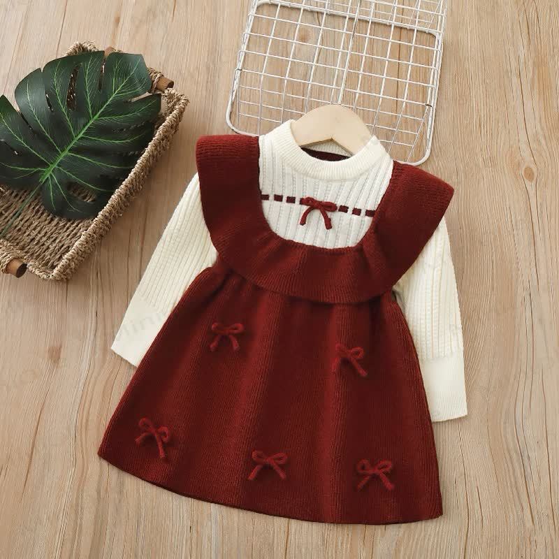 Toddler Girl Bows Knitted Dress - Red - 5-7T - image 1