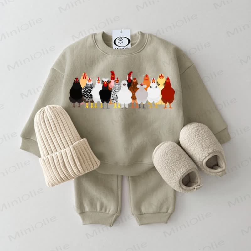 Baby Hen & Rooster Family Portrait Grey Green 2-piece Set - Grey Green - 2-3T - image 1