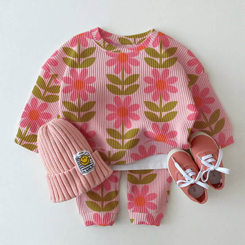 Baby Toddler Pink Sunflower Waffle 2-piece Set - Pink - 3-5T - image 1