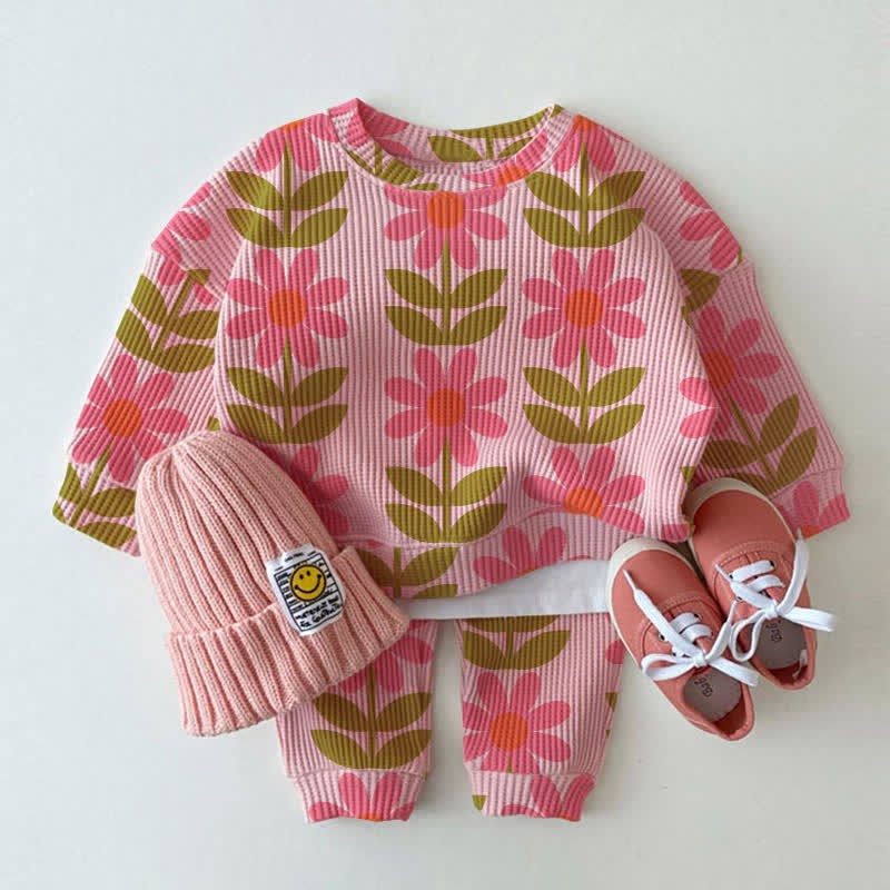Baby Toddler Pink Sunflower Waffle 2-piece Set - Pink - 3-5T - image 1