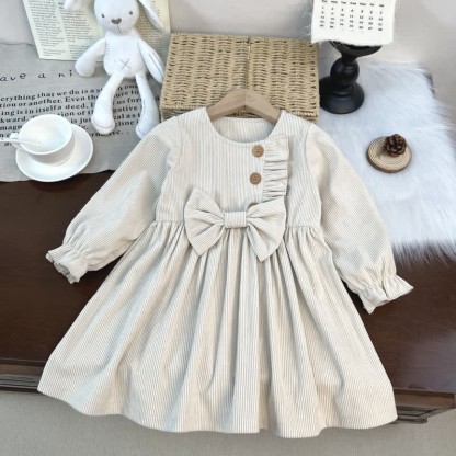 Toddler Corduroy Bow Dress - Beige - 5-6T - image 2