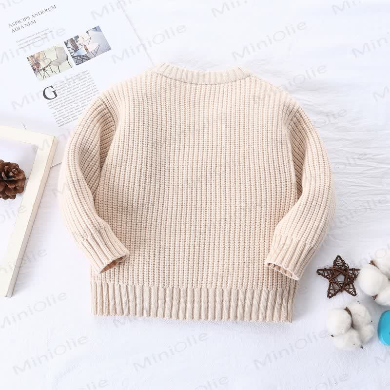 Kid Solid Color Crew Neck Knitted Sweater - image 5