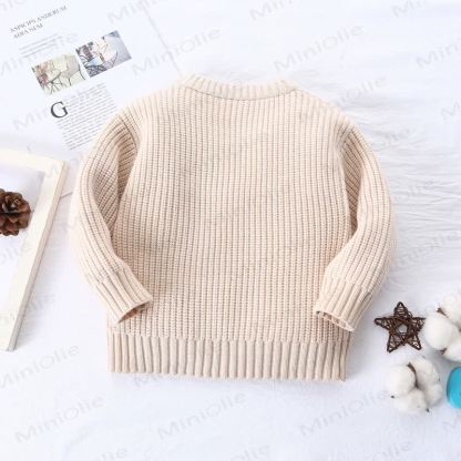 Kid Solid Color Crew Neck Knitted Sweater - image 5