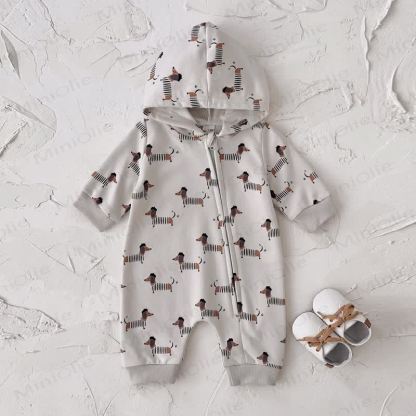 Baby Dachshund Printed Hooded Romper - image 3