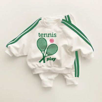 TENNIS PLAY Baby Toddler Green Striped 2-piece Set - White&Green - 3-5T - image 1