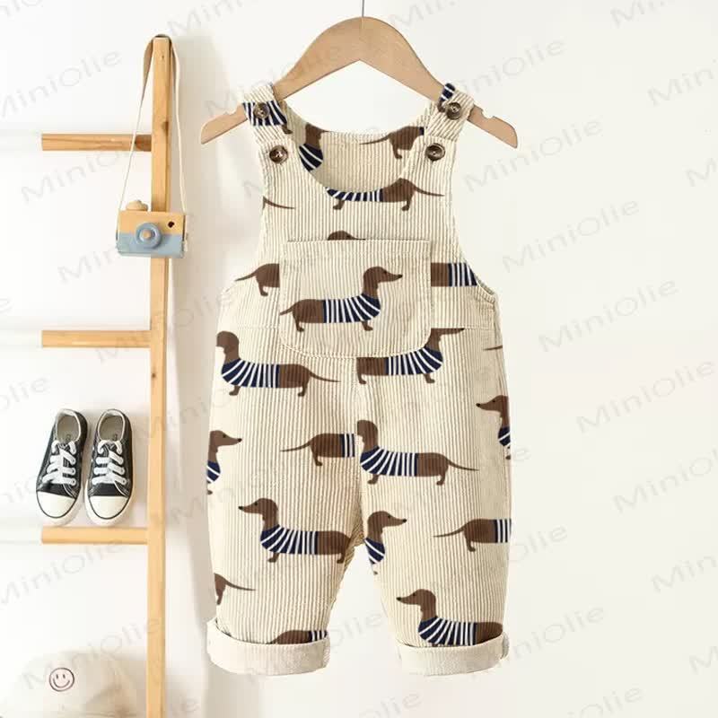 Baby Toddler Dachshund Corduroy Overalls  - Beige - 5-7T - image 1