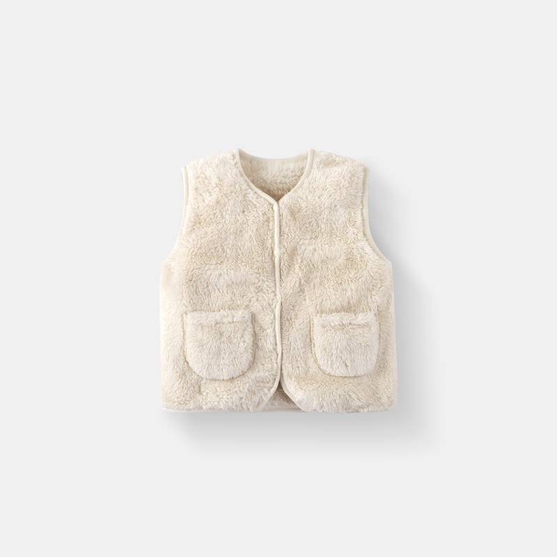Baby Toddler Solid Color Fleece Vest Jacket - Beige - 5-7T - image 4