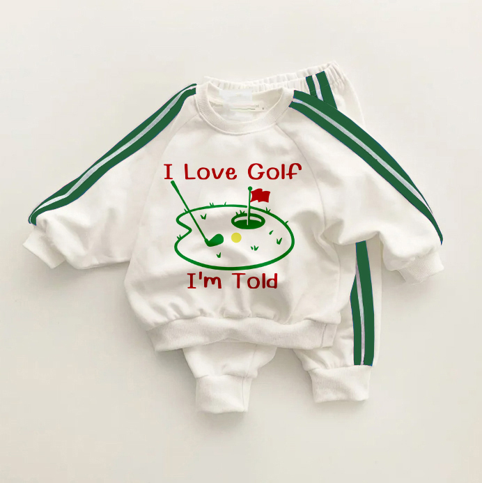 I LOVE GOLF I'M TOLD Baby Toddler Green Striped 2-piece Set - White&Green - 3-5T - image 1