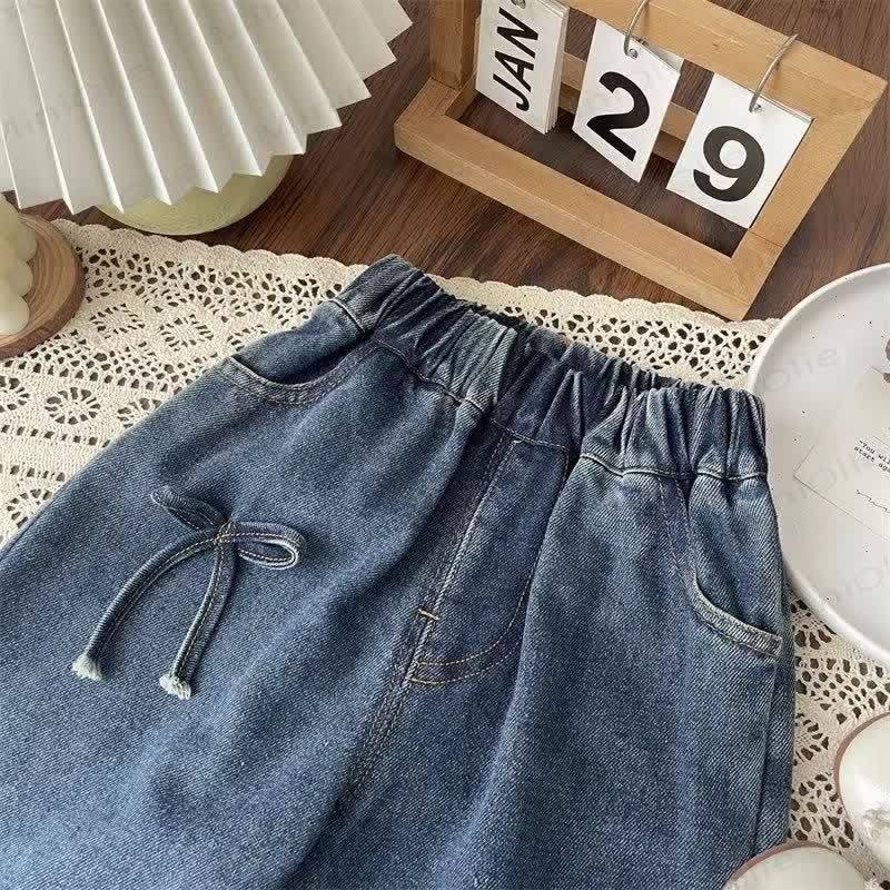 Baby Toddler Girl Bow Denim Loose Pants - image 2