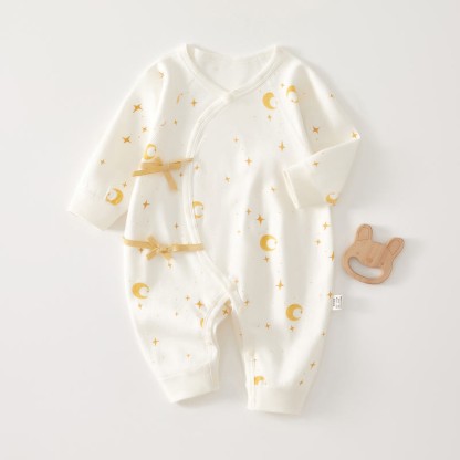 Baby Newborn Star Kimono Pajamas Romper - Beige - 3-6M - image 1