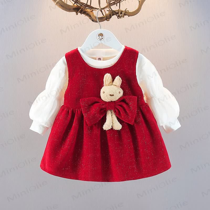 Baby Toddler Bunny Bow Red Dress - Red - 5-7T - image 1
