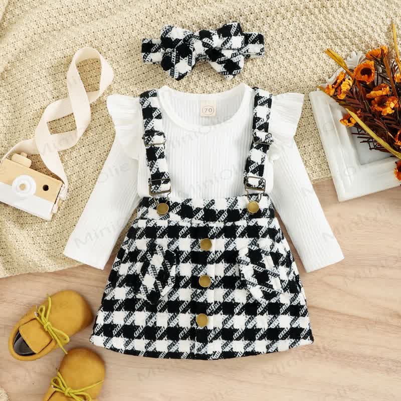 Baby Black White Plaid Suspender Skirt 2-piece Set - Black - 3-4Y - image 2