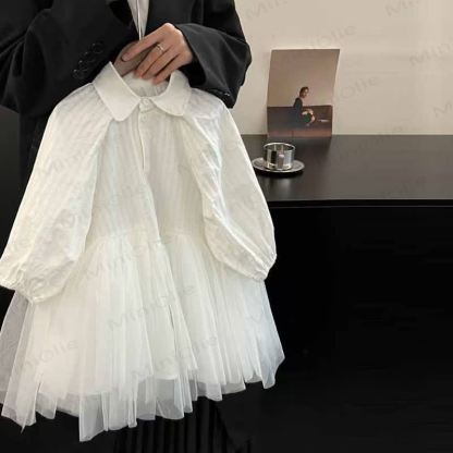 Baby Toddler Girl Solid Color White Mesh Shirt Dress - White - 5-7T - image 1