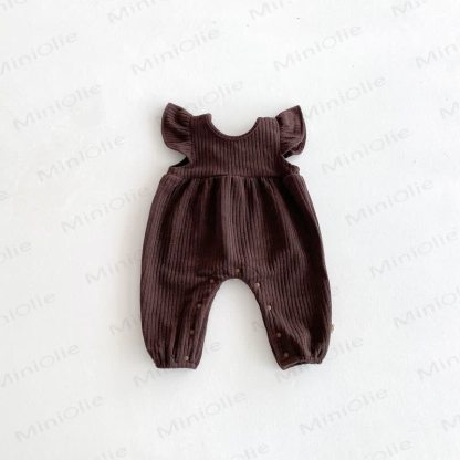 Baby Girls Solid Color Bow Romper - Brown Romper - 2-3T - image 5