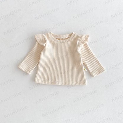 Baby Girls Solid Color Bow Romper - Beige Top - 2-3T - image 6