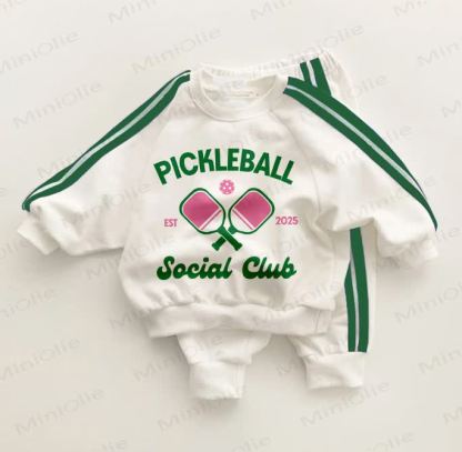 PICKLEBALL SOCIAL CLUB Baby Toddler Green Striped 2-piece Set - White&Green - 3-5T - image 1
