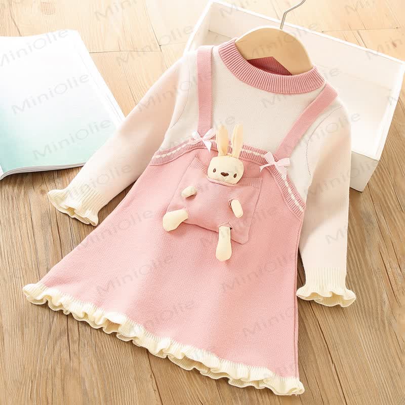 Toddler Girl Bow Bunny Knitted Dress - Pink - 8Y - image 2