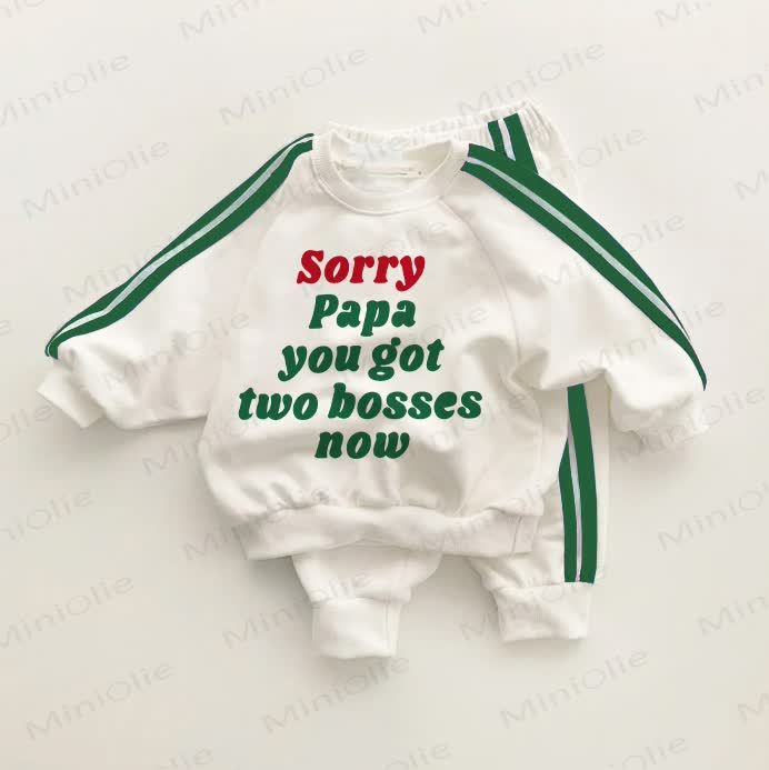 SORRY PAPA YOU GOT TWO BOSSES NOW Baby Toddler Green Striped 2-piece Set - White&Green - 3-5T - image 1