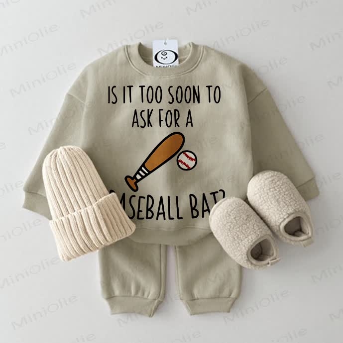 IS IT TOO SOON TO ASK FOR A BASEBALL BAT? Baby 2-piece Grey Green Set - Grey Green - 2-3T - image 1