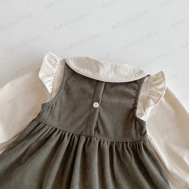Toddler Girl Cord Bow Green Sleeveless Dress/Beige Baby Collar Top - image 7