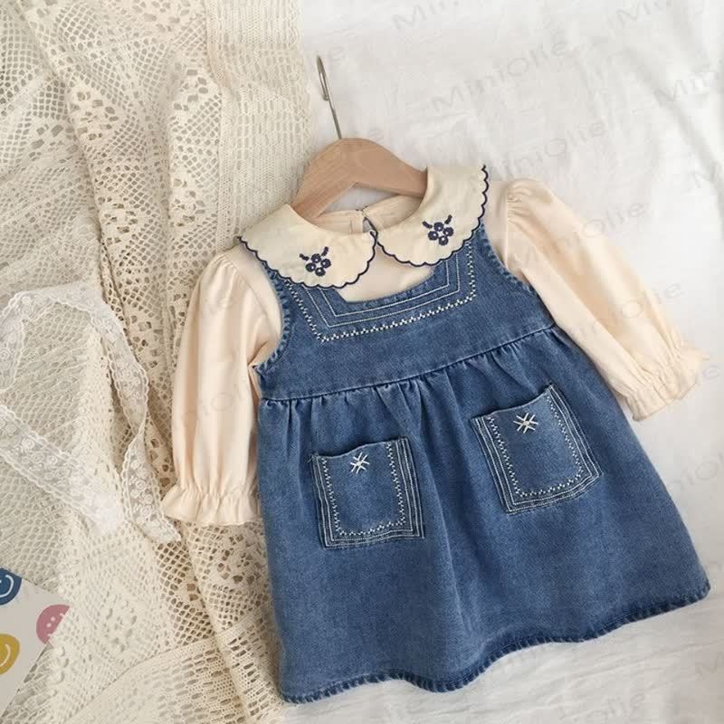 Toddler Girl Embroidered Sleeveless Denim Dress - image 2
