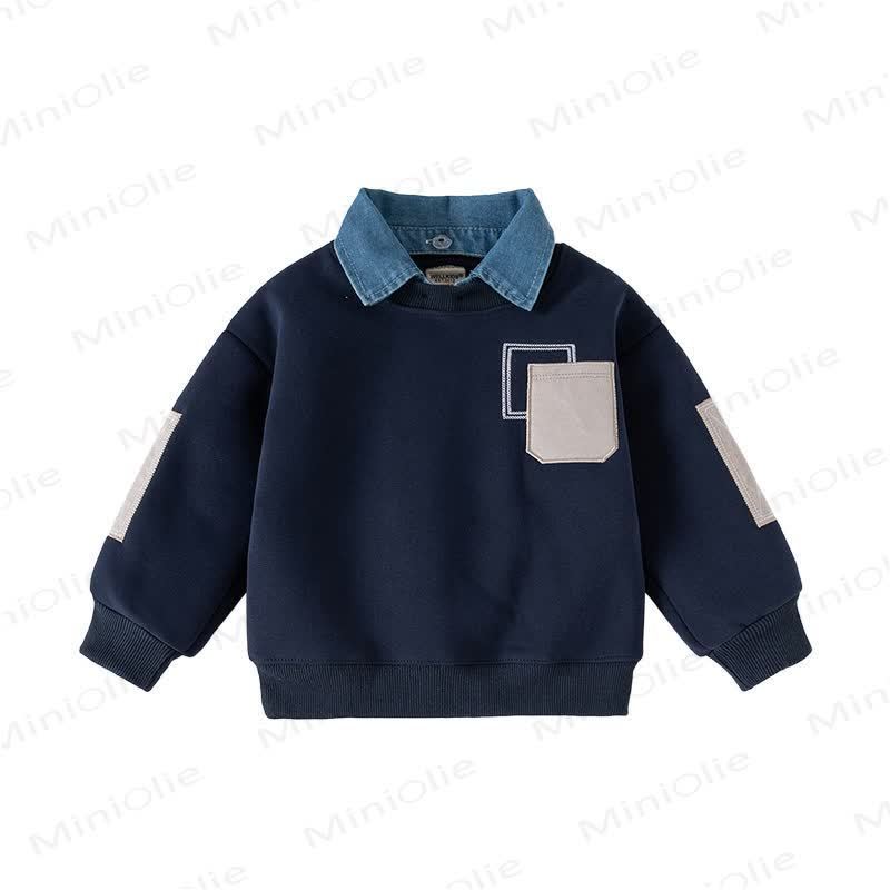 Toddler Fleece Lined Fake 2pcs Sweatshirt - Navy Blue - 10Y - image 4