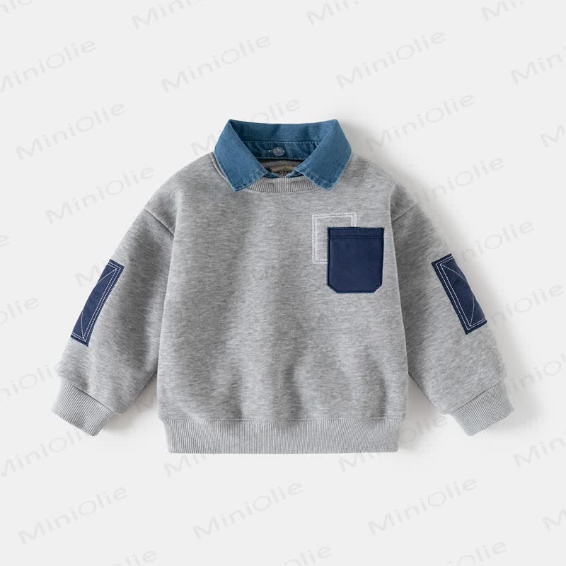 Toddler Fleece Lined Fake 2pcs Sweatshirt - Grey - 10Y - image 9