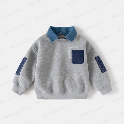 Toddler Fleece Lined Fake 2pcs Sweatshirt - Grey - 10Y - image 9