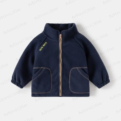 Toddler Polar Fleece Stand Collar Outerwear - Navy Blue - 8Y - image 2
