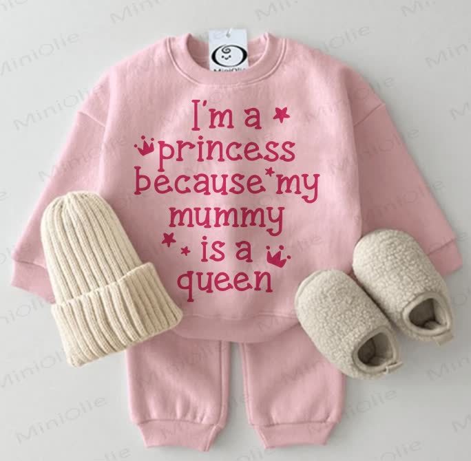 I'M A PRINCESS BECAUSE MY MUMMY IS A QUEEN Baby Sweatshirt 2-piece Pink Set - Pink - 2-3T - image 1