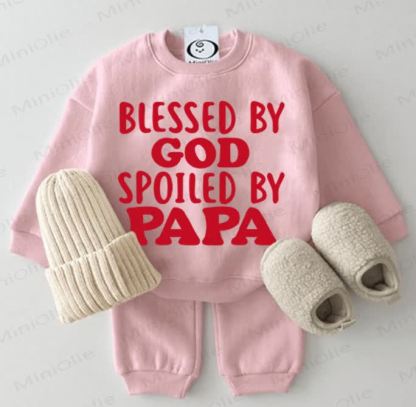 BLESSED BY GOD SPOILED BY PAPA Baby Sweatshirt 2-piece Pink Set - Pink - 2-3T - image 1