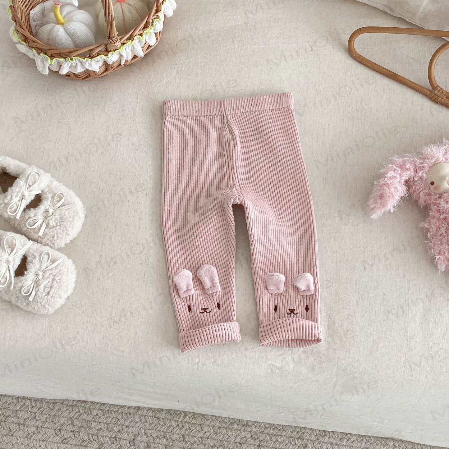 Baby Toddler Girl Embroidered Bunny Knitted Leggings - Pink - 5-7T - image 5