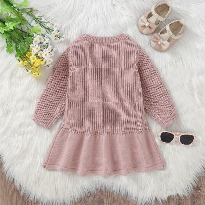 Baby Girl Solid Color Flower Pink Dress - image 2