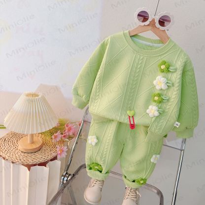 Baby Toddler Girl Flower 2-piece Set - Green - 3-4T - image 3