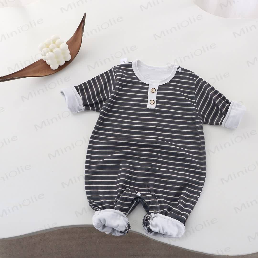 Baby Crew Neck Striped Romper - Grey - 18-24M - image 7