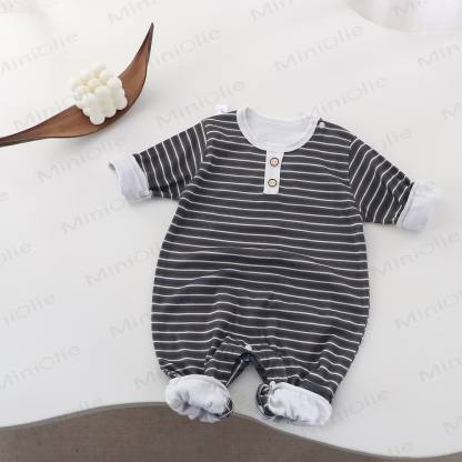 Baby Crew Neck Striped Romper - Grey - 18-24M - image 7