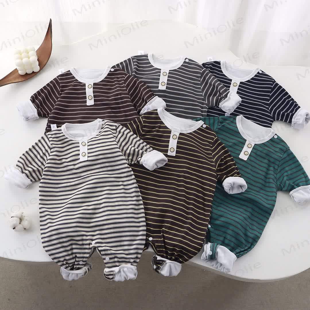 Baby Crew Neck Striped Romper - image 1