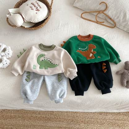 DINOSAUR Baby Toddler Boy Fleece Lined Top & Pants - image 1