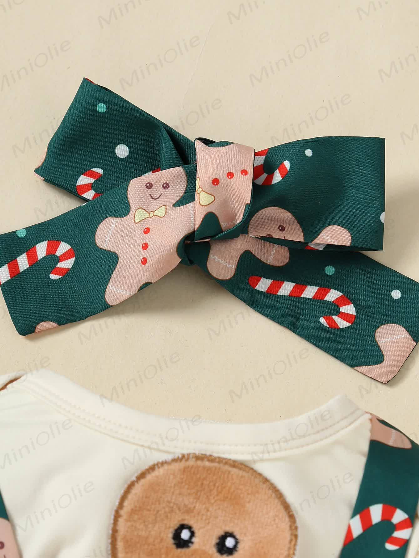 Baby Girl Gingerbread Man Green Dress With A Headband - image 4