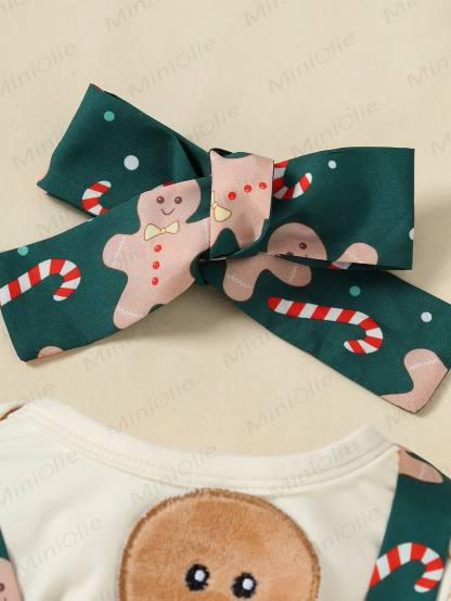 Baby Girl Gingerbread Man Green Dress With A Headband - image 4