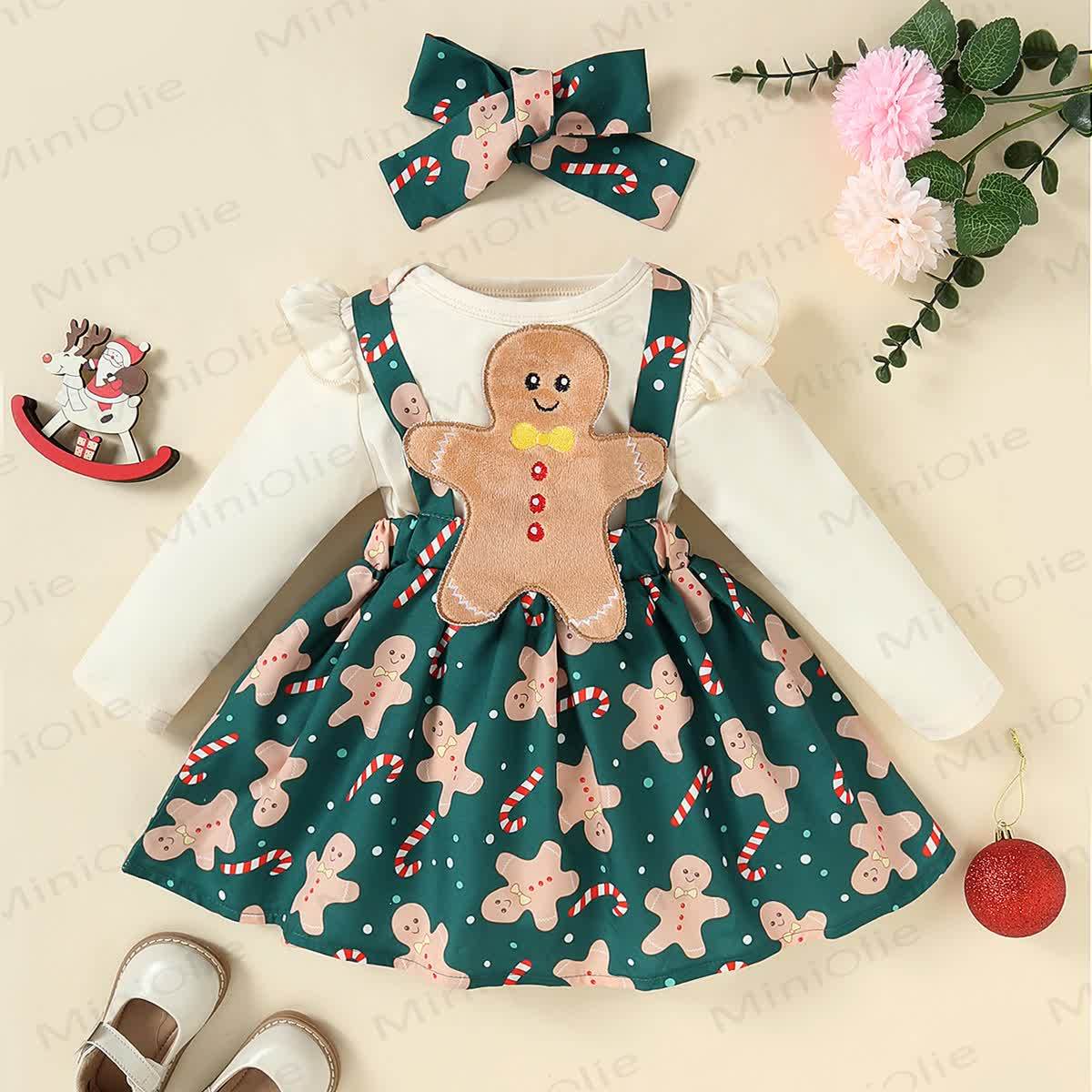 Baby Girl Gingerbread Man Green Dress With A Headband - Green - 12-18M - image 1