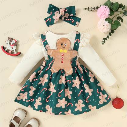Baby Girl Gingerbread Man Green Dress With A Headband - Green - 12-18M - image 1